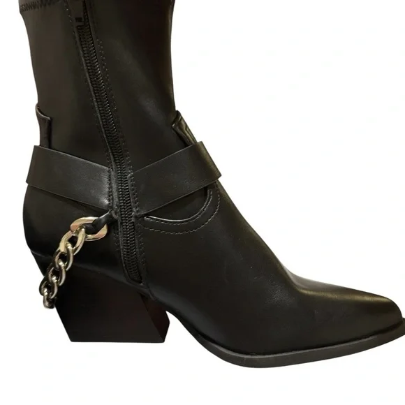 Dolce Vita Keeler Chain Harness Moto Ankle Boots Black Stacked Heel 6.5 New - Picture 9 of 10
